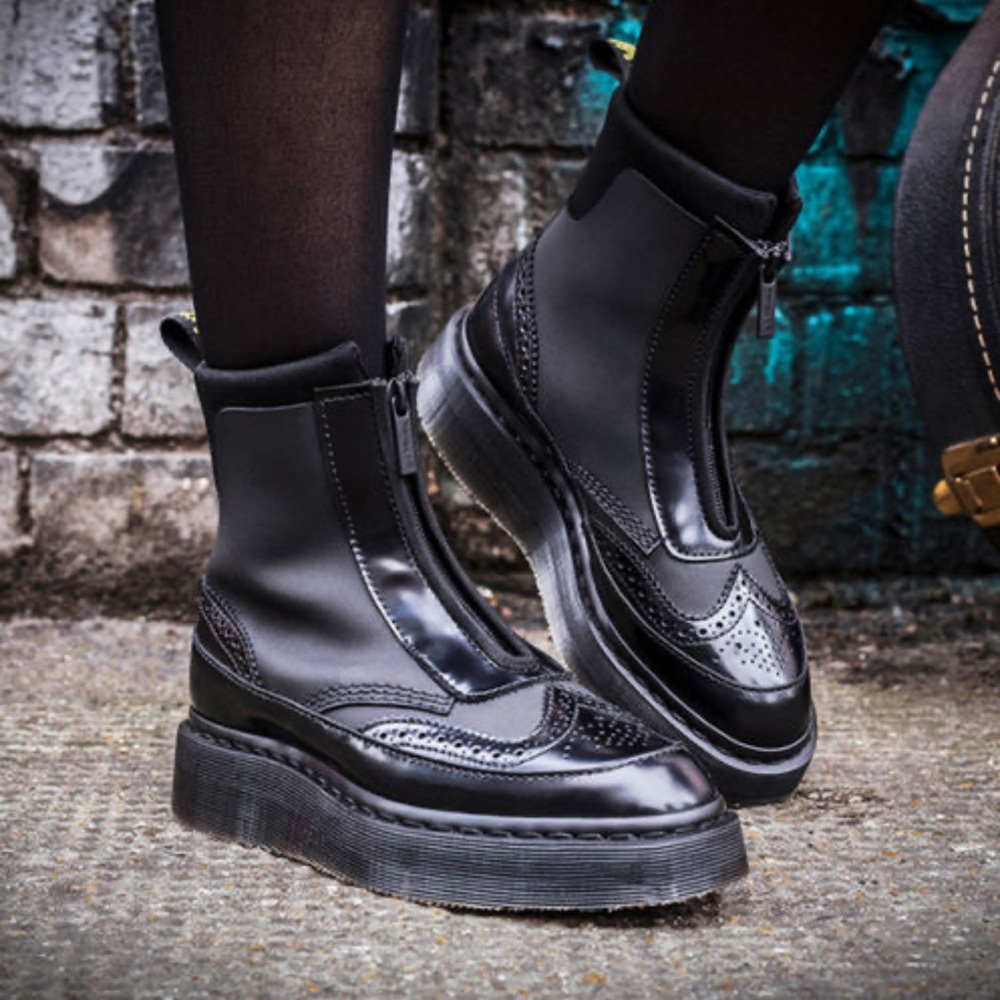 Dr. Martens Black Leather Platform Zip up Wing Tip  Jemison Chukka Boot - Picture 7 of 7